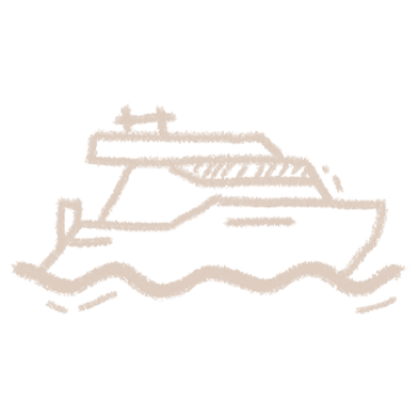 A boat sailing on dark waters, surrounded by a black background.